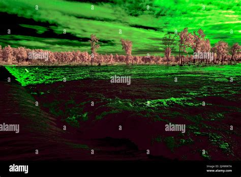Infrared Photograph Of Flooding At The Penrith Weir In The Nepean River