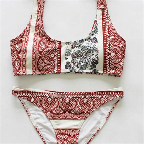 Fashion Red Print Bow Two Piece Bikinis Swimwear Bath Suit Bikini On Luulla