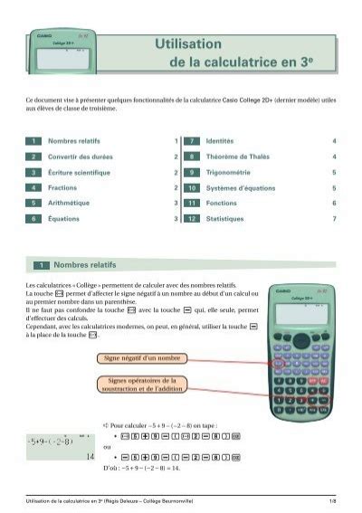 Utilisation de la calculatrice Collège Beurnonville