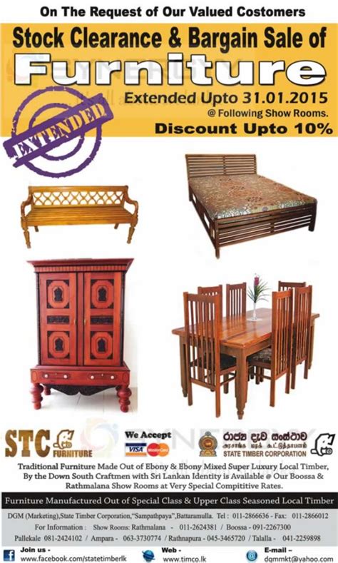 Stock Clearance & Bargain Sale of State Timber Corporation Furniture – 31st January 2015 – SynergyY