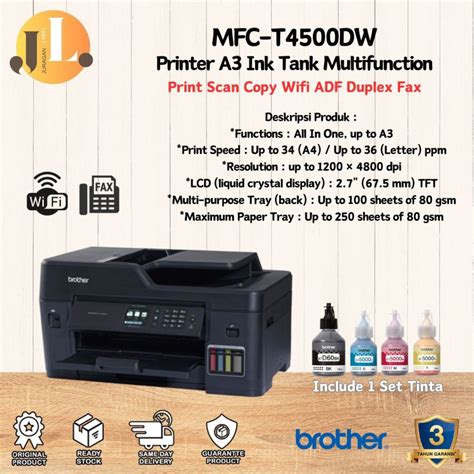 Jual Printer A3 Brother MFC T4500DW Multifungsi Ink Tank ADF Duplex Fax