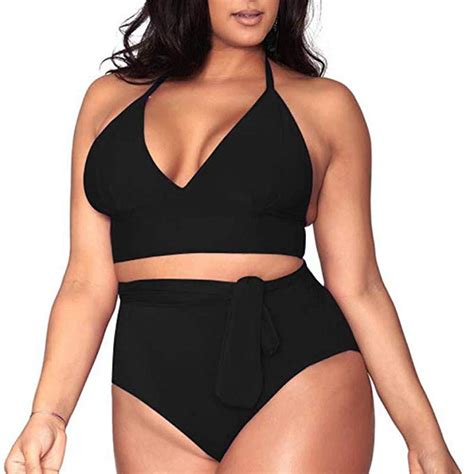 Danhjin Womens Plus Size Bikini High Waisted Swimsuits Two Piece Bathing Suits Tummy Control