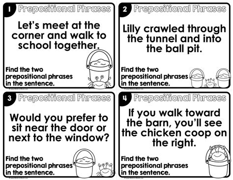 Prepositional Phrases Per Sentence Task Cards B W Minds In