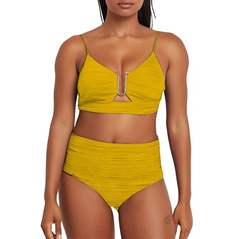 Clearance Lisingtool Swim Suits For Women 2025 2 Piece Bikini Set U Wire Cutout Swimsuit High