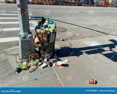 Trash Overflowing Its Container In Nyc Editorial Photo Image Of