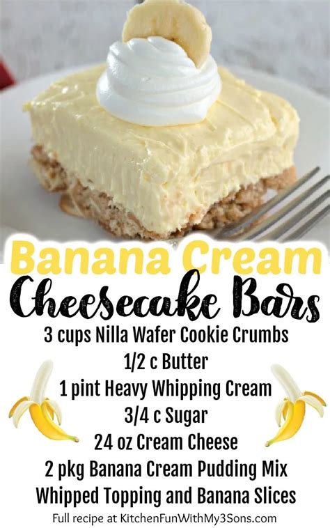 Banana Cream Cheesecake Bars With A Nilla Wafer Crust Quick And Easy