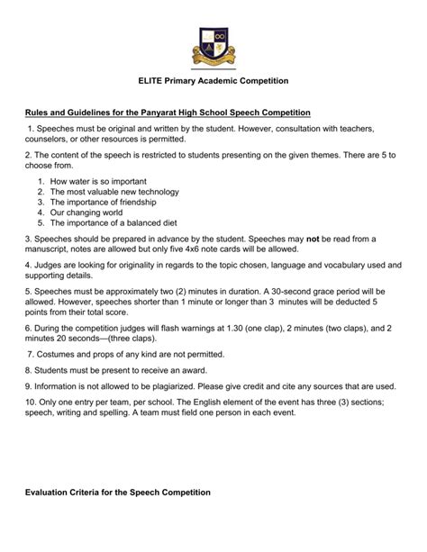 Rules And Guidelines Public Speaking Phs Academic Competition