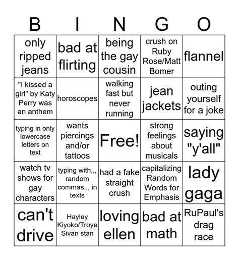 Gay Bingo Card
