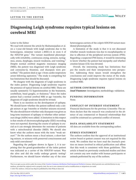 Pdf Diagnosing Leigh Syndrome Requires Typical Lesions On Cerebral Mri