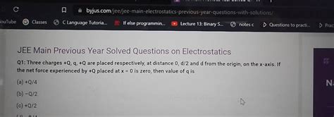 Jee Main Previous Year Solved Questions On Electrostatics Filo