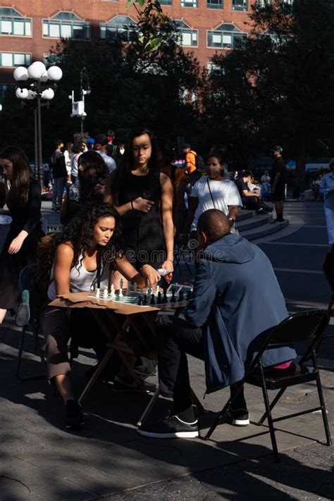 Man and a Woman Playing Chess at Union Square Park in New York City ...