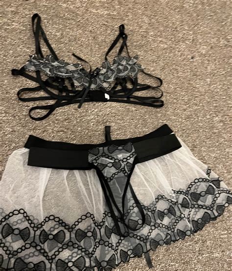 Pcs Cutout Sheer Mesh Frill Hem Heart Embroidery Lingerie Set