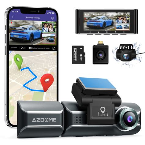 AZDOME M550 Dash Cam 3 Channel, Built in WiFi GPS, With 64GB Card ...