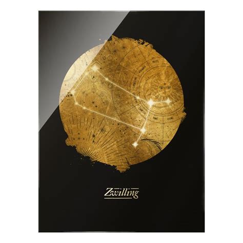 Sternzeichen Zwilling Grau Gold Glasbild Im Hochformat Bilderwelten