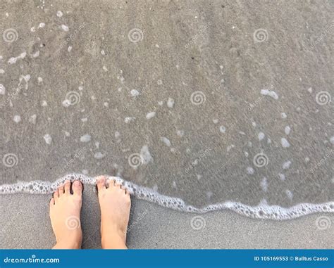Waves And Naked Feet On A Sand Beach Stock Image Image Of Human Relaxation
