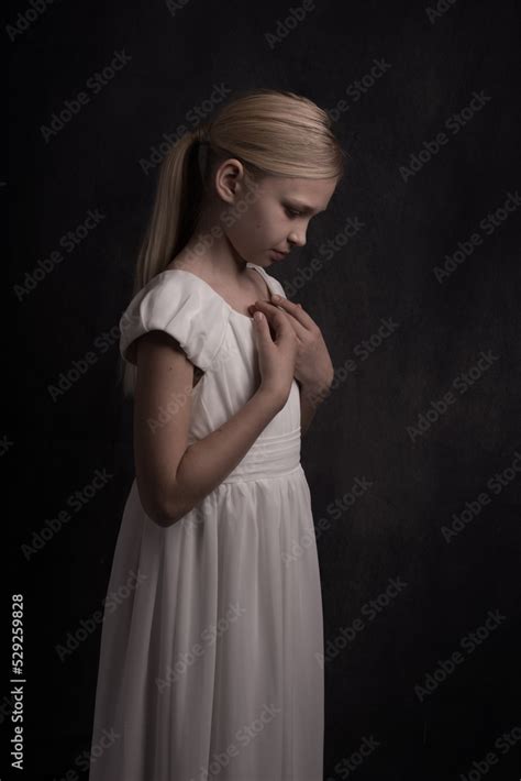 Classic Painterly Renaissance Portrait Of Blonde Girl In White Dress Stock Photo Adobe Stock