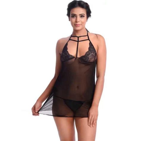 Fancyra Women Sexy Lingerie Babydoll Nightwear With G String Panty Black Color Free Size Daraz