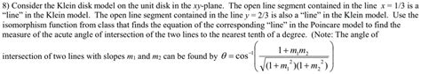solved   klein disk model   unit disk   xy plane