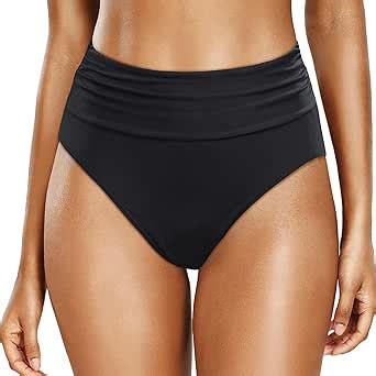 Amazon Women Mid Rise Bikini Bottoms Full Coverage Swimsuit Ruched Scrunch Swim Bottom