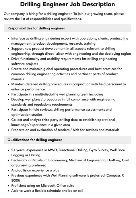 Drilling Engineer Job Description Velvet Jobs