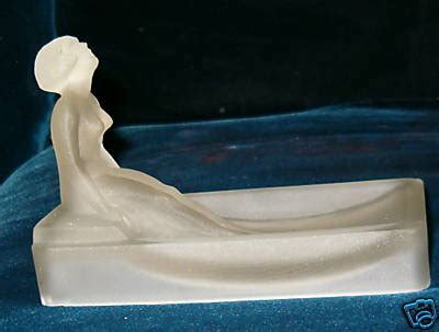 Vintage Frosted Glass Deco Nude Woman In Water Dish
