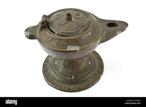 Antique Bronze Oil Lamp Isolated On White Stock Photo Alamy