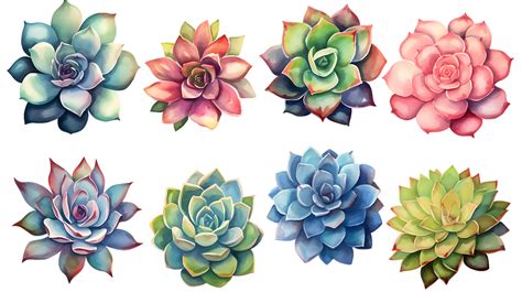 Watercolor succulent illustration collection transparent background ...