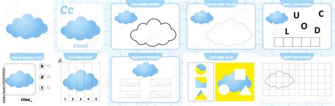 worksheets pack for kids with cloud vector Stock Vector | Adobe Stock