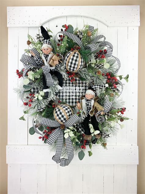 Christmas Wreath For Front Door Elf Wreath Black And White Buffalo