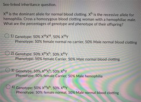 Solved Sex Linked Inheritance Question X H Is The Chegg
