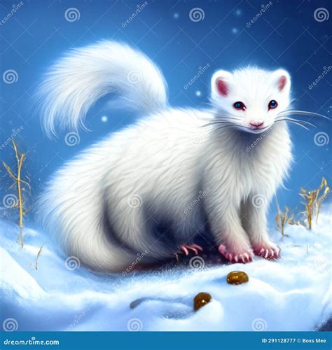 White Ferret On The Snow 3d Illustration 3d Rendering Stock