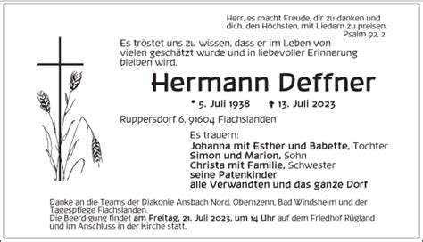 Traueranzeigen Von Hermann Deffner Trauer Flz De