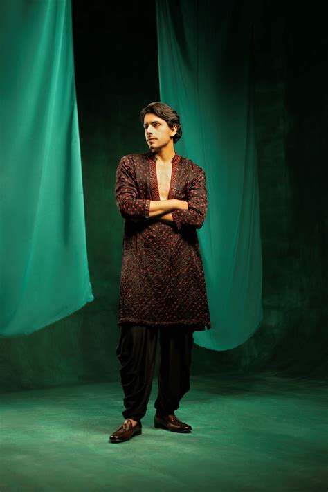 Black Bandhani Mirror Embellished Afghani Kurta Set