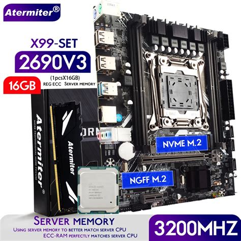 Atermiter X99 D4 마더보드 세트, Xeon E5 2690 V3 LGA2011-3 2690v3 CPU, 16GB ...