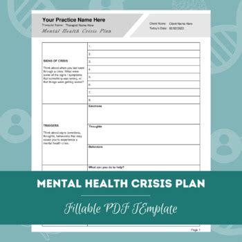 Mental Health Crisis Plan | Editable/Fillable PDF Template by TherapyByPro