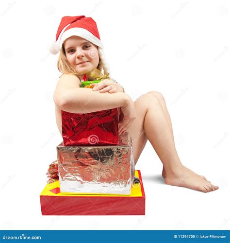 Woman Sitting In Nude With Christmas Gifts Stock Photo Image Of Present Female 11294700