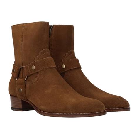 Gi Y Saint Laurent Wyatt Harness Boots In Suede Nut