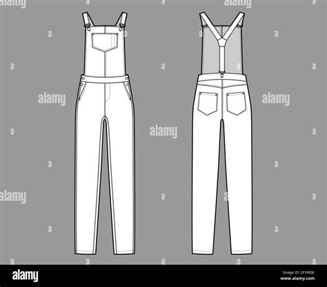 Dungaree Denim Overall Jumpsuit Technical Fashion Illustration With