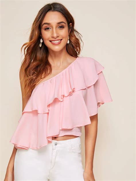 Shein One Shoulder Layered Ruffle Solid Top Stylish Dresses Fashion Top Outfits