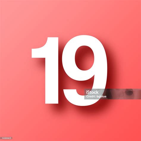 19 Number Nineteen Icon On Red Background With Shadow Stock