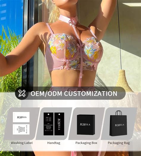Women S Pink Colorful Flower Embroidery Lingerie Set High Quality Sexy Perspective Mesh Shaping