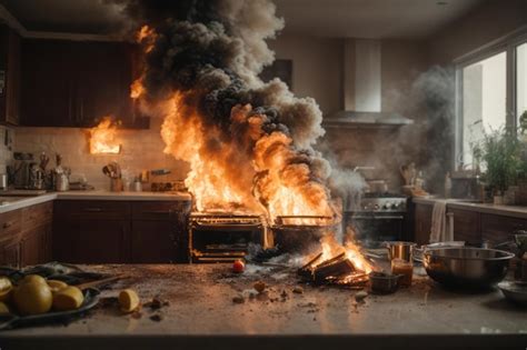 Premium Photo Kitchen Fire Due To Stove Exploding Fire Accident Emergency