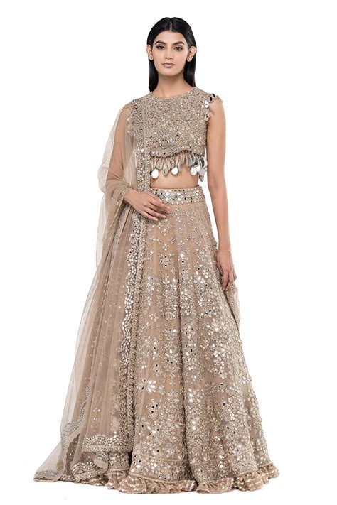 Buy Abhinav Mishra Grey Mirror Embellished Net Lehenga Set Online Aza