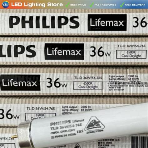 Jual Lampu TL D Philips 36W Watt 765 LIFEMAX 120cm 1200mm Putih