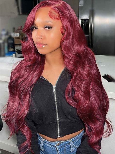 99j Burgundy Color Body Wave Lace Front Wigs Human Hair Curlyme Hair