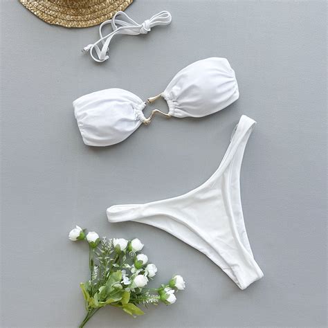 HHH New Bikini Sexy Bikini Tube Top Solid Color Split Women S Swimsuit Swimsuit For Women