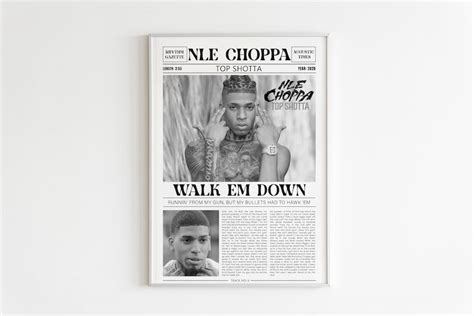 Nle Choppa Retro Newspaper Print Walk Em Down Poster Lyrics Print