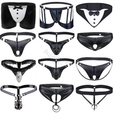 Sexy Men S Faux Leather Pouch Bikini Briefs Jock Strap Underwear G String Thongs Ebay