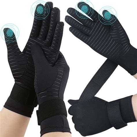 2 Pairs Full Finger Copper Arthritis Gloves With Touchscreen Tip Compression Gloves