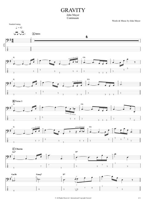 Gravity Tab By John Mayer Guitar Pro Full Score Mysongbook